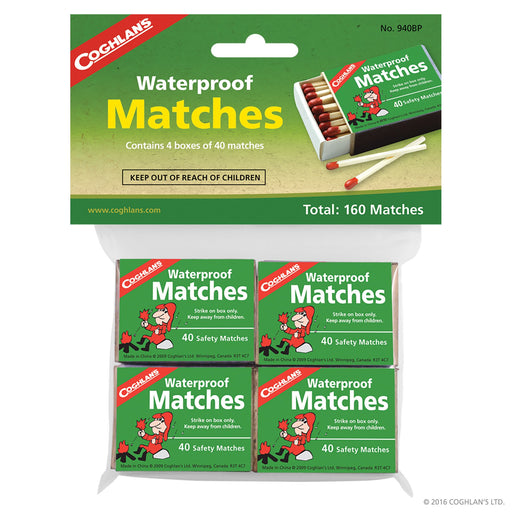 Coghlans Waterproof Matches - 4 boxes Accessories Coghlans- The Cabin Depot Off-Grid Off Grid Living Solutions Cabin Cottage Camp Solar Panel Water Heater Hunting Fishing Boats RVs Outdoors