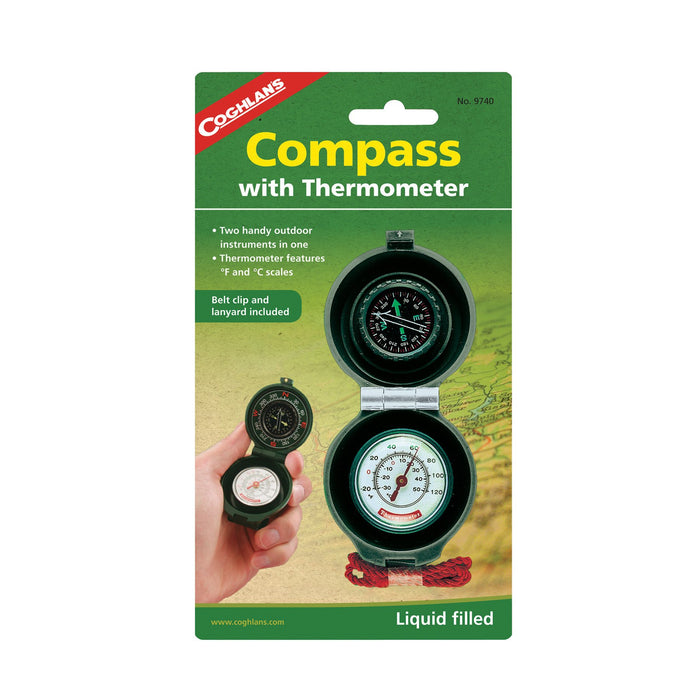 Coghlans Compass With Thermometer Camping / Outdoors Coghlans- The Cabin Depot Off-Grid Off Grid Living Solutions Cabin Cottage Camp Solar Panel Water Heater Hunting Fishing Boats RVs Outdoors