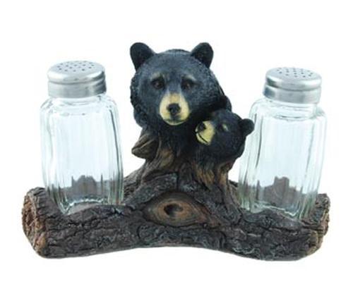 Black Bear Log Salt and Pepper Holder Leisure Wilcor- The Cabin Depot Off-Grid Off Grid Living Solutions Cabin Cottage Camp Solar Panel Water Heater Hunting Fishing Boats RVs Outdoors