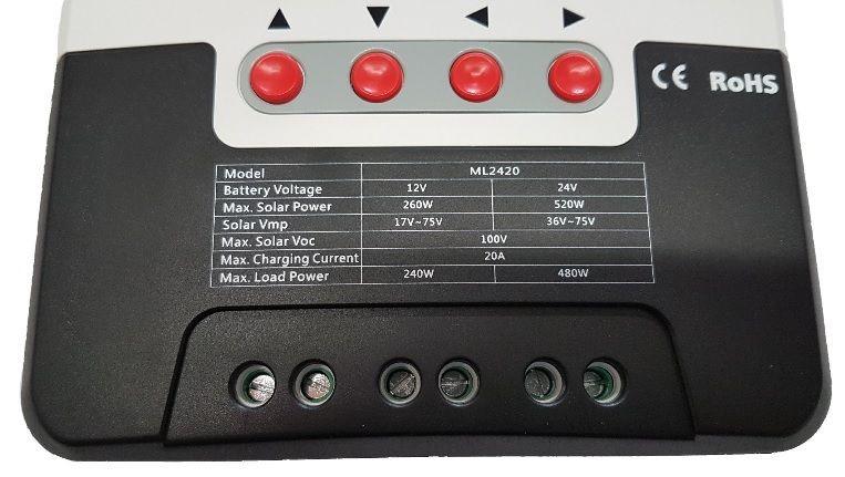 SRNE (ML2420) 20 Amp MPPT Charge Controller Alternative Energy The Cabin Depot- The Cabin Depot Off-Grid Off Grid Living Solutions Cabin Cottage Camp Solar Panel Water Heater Hunting Fishing Boats RVs Outdoors
